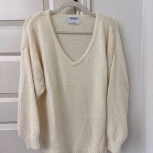 Old Navy Ivory V-Neck Cozy Knit Sweater